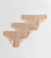 New Look 3 Pack Tan Lace Back Seamless Brazilian Briefs